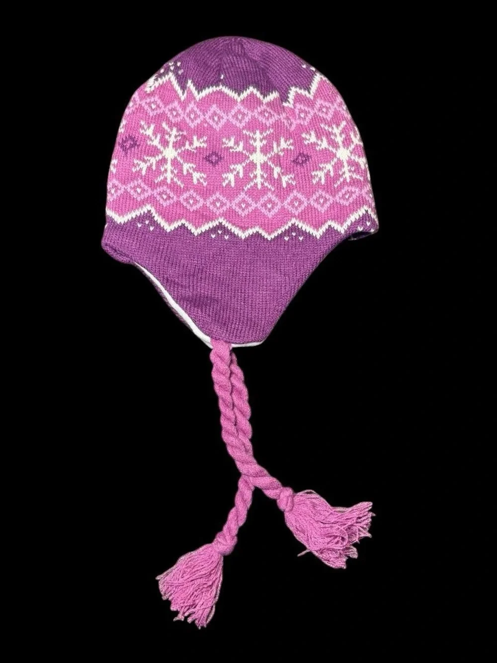 Kids Purple & Pink Snowflake Knit Earflap Hat - Brand